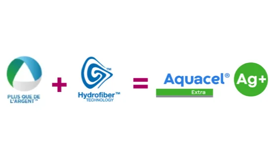 Formule avec logos Technologie Hydrofiber plus Technologie More than silver = Aquacel Ag+ Extra